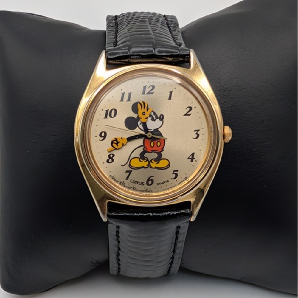 Lorus Mickey Mouse Watch Unisex 7.75 Gold‎ Black Y131-6370 Disney Vintage